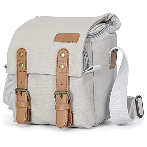  CADeN Compact Camera Bag Case Canvas Leather Trim Compatible for Nikon, Canon, Sony Mirrorless Camera and Lenses Waterproof, Camera Shoulder Messenger Bag