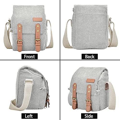  CADeN Compact Camera Bag Case Canvas Leather Trim Compatible for Nikon, Canon, Sony Mirrorless Camera and Lenses Waterproof, Camera Shoulder Messenger Bag