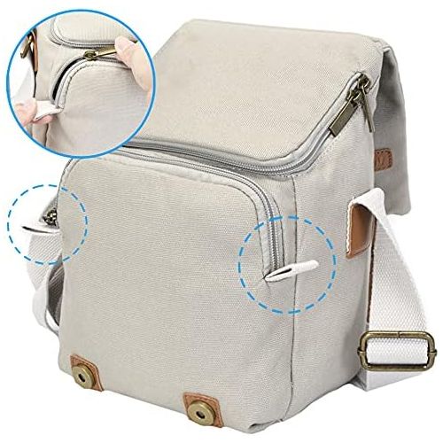  CADeN Compact Camera Bag Case Canvas Leather Trim Compatible for Nikon, Canon, Sony Mirrorless Camera and Lenses Waterproof, Camera Shoulder Messenger Bag