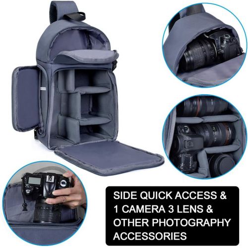  CADeN Camera Bag Sling Backpack for DSLR/SLR Mirrorless Camera Waterproof, Camera Case Compatible for Sony Canon Nikon Camera and Lens Tripod Accessories Grey