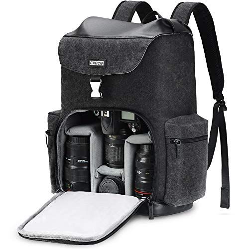  CADEN Professional Waterproof DSLR Camera Backpack Bag Canvas with Laptop Compartment 14 and Tripod Holder, Camera Case Backpack Large for Mirrorless Cameras Canon Nikon Sony Penta