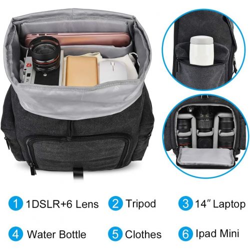  CADEN Professional Waterproof DSLR Camera Backpack Bag Canvas with Laptop Compartment 14 and Tripod Holder, Camera Case Backpack Large for Mirrorless Cameras Canon Nikon Sony Penta