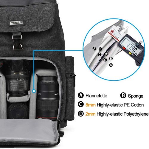  CADEN Professional Waterproof DSLR Camera Backpack Bag Canvas with Laptop Compartment 14 and Tripod Holder, Camera Case Backpack Large for Mirrorless Cameras Canon Nikon Sony Penta