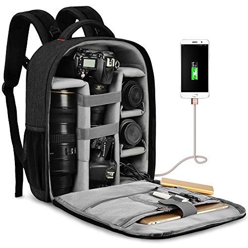  CADeN Waterproof DSLR Camera Bag Backpack Professional Large Camera Backpack with Laptop Compartment 14,Tripod Holder, USB Charging and Rain Cover for Nikon Canon Sony Mirrorless C