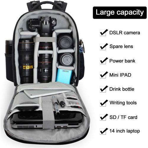  CADeN Waterproof DSLR Camera Bag Backpack Professional Large Camera Backpack with Laptop Compartment 14,Tripod Holder, USB Charging and Rain Cover for Nikon Canon Sony Mirrorless C