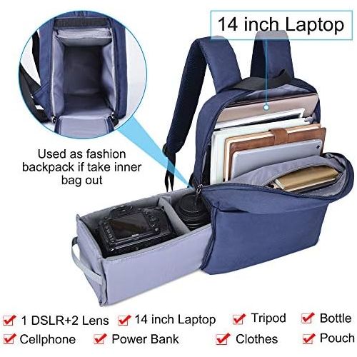  CADeN DSLR SLR Camera Bag Backpack with 14 Laptop Compartment Water-Repellent for Women Men Photographers, Camera Case Backpack Compatible with Nikon Sony Canon Mirrorless Cameras