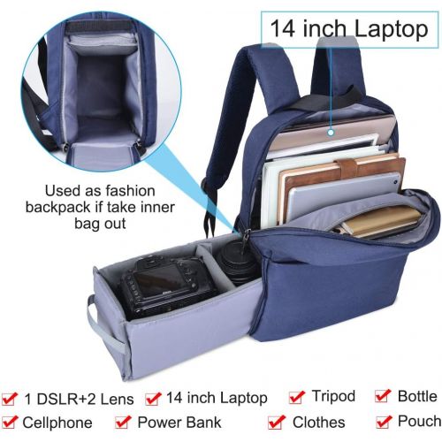  CADeN DSLR SLR Camera Bag Backpack with 14 Laptop Compartment Water-Repellent for Women Men Photographers, Camera Case Backpack Compatible with Nikon Sony Canon Mirrorless Cameras