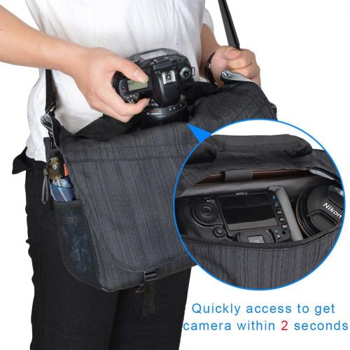  CADeN Camera Bag Case Shoulder Messenger Photography Bag with Laptop Compartment 14, Tripod Holder, Compatible for Nikon, Canon, Sony, DSLR SLR Mirrorless Cameras?Waterproof Black