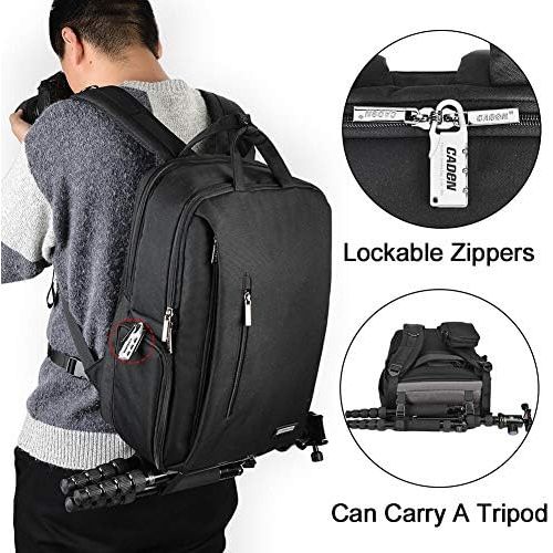  CADeN DSLR Camera Backpack Bag Waterproof Anti Theft with 15.6 inch Laptop Compartment, USB Charging Port, Tripod Holder, Rain Cover, Inner Case, Compatible for Sony Canon Nikon Ol