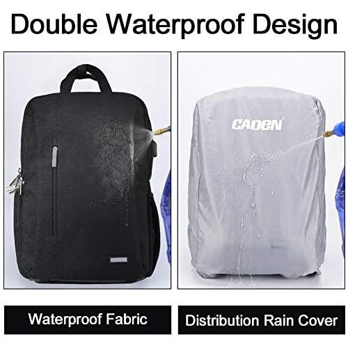  CADeN DSLR Camera Backpack Bag Waterproof Anti Theft with 15.6 inch Laptop Compartment, USB Charging Port, Tripod Holder, Rain Cover, Inner Case, Compatible for Sony Canon Nikon Ol