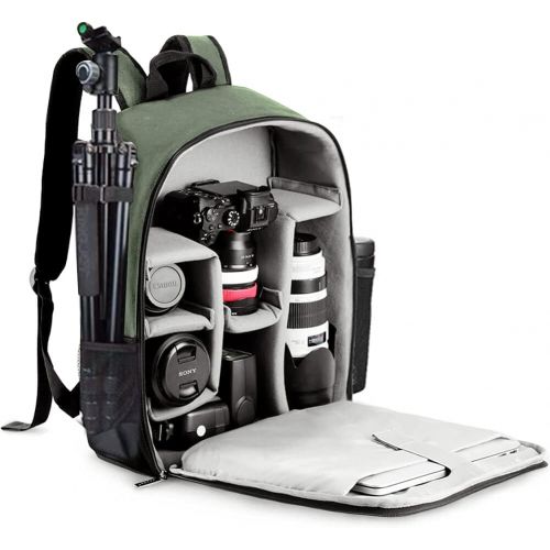  CADeN Camera Backpack Bag with Laptop Compartment 15.6 for DSLR/SLR Mirrorless Camera Waterproof, Camera Case Compatible for Sony Canon Nikon Camera and Lens Tripod Accessories Gre