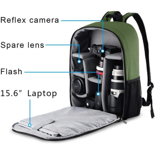  CADeN Camera Backpack Bag with Laptop Compartment 15.6 for DSLR/SLR Mirrorless Camera Waterproof, Camera Case Compatible for Sony Canon Nikon Camera and Lens Tripod Accessories Gre