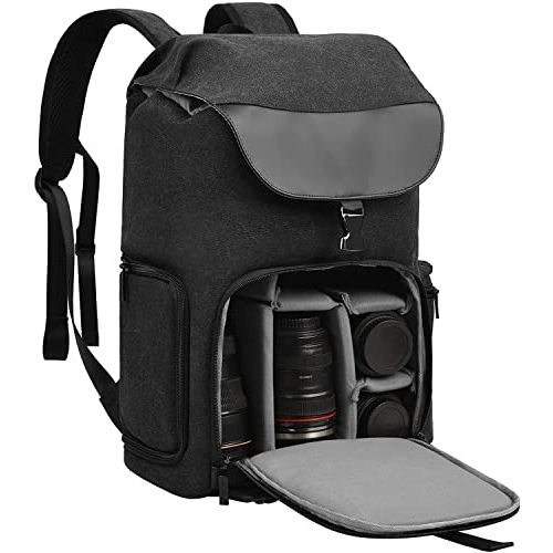  CADeN Camera Backpack Canvas Camera Bag for DSLR/SLR Mirrorless Camera with 14 inch Laptop Compartment, Camera Case Compatible for Sony Canon Nikon Cameras and Lens Tripod Waterpro