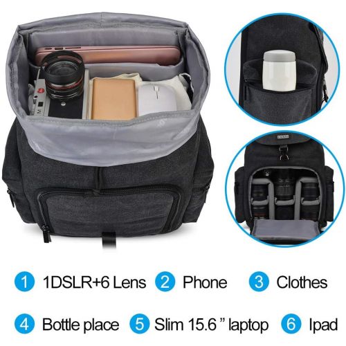  CADeN Camera Backpack Canvas Camera Bag for DSLR/SLR Mirrorless Camera with 14 inch Laptop Compartment, Camera Case Compatible for Sony Canon Nikon Cameras and Lens Tripod Waterpro