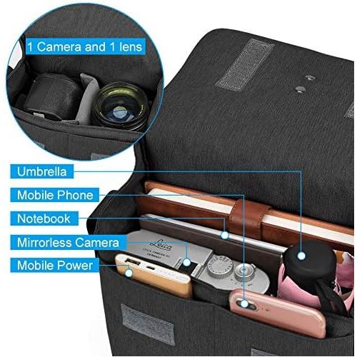  CADeN Compact Camera Shoulder Bag Case Compatible for Nikon, Canon, Sony SLR/DSLR Mirrorless Cameras and Lenses Waterproof Black