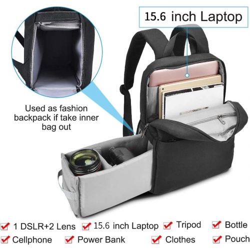  CADeN Camera Backpack Bag for DSLR/SLR Mirrorless Camera Large with 15.6 inch Laptop Compartment, Tripod Holder, Camera Case Compatible for Sony Canon Nikon Waterproof