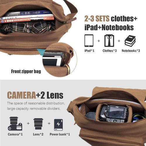  CADeN Camera Case Lightweight Vintage Shoulder Messenger Camera Bag Canvas Sling Backpack, Water Resistant Anti Theft Photography Crossbody Travel Bag Compatible with Nikon Canon S