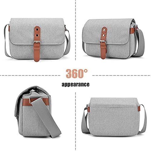  CADeN Compact Camera Shoulder Bag, Retro DSLR SLR Mirrorless Camera Messenger Case Bag Compatible with 1 Nikon Canon Sony Mirrorless Cameras 1/2 Len Accessories(Light Grey)