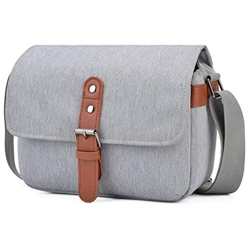  CADeN Compact Camera Shoulder Bag, Retro DSLR SLR Mirrorless Camera Messenger Case Bag Compatible with 1 Nikon Canon Sony Mirrorless Cameras 1/2 Len Accessories(Light Grey)