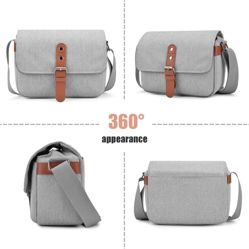  CADeN Compact Camera Shoulder Bag, Retro DSLR SLR Mirrorless Camera Messenger Case Bag Compatible with 1 Nikon Canon Sony Mirrorless Cameras 1/2 Len Accessories(Light Grey)