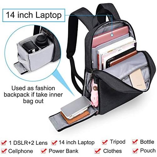  CADeN DSLR SLR Camera Bag Backpack with 14 Laptop Compartment Water-Repellent for Women Men Photographers, Camera Case Backpack Compatible with Nikon Sony Canon Mirrorless Cameras