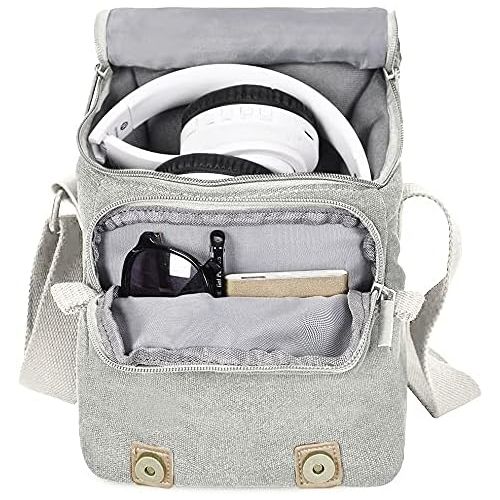  CADeN Compact Camera Bag Case Canvas Leather Trim Compatible for Nikon, Canon, Sony Mirrorless Camera and Lenses Waterproof, Camera Shoulder Messenger Bag