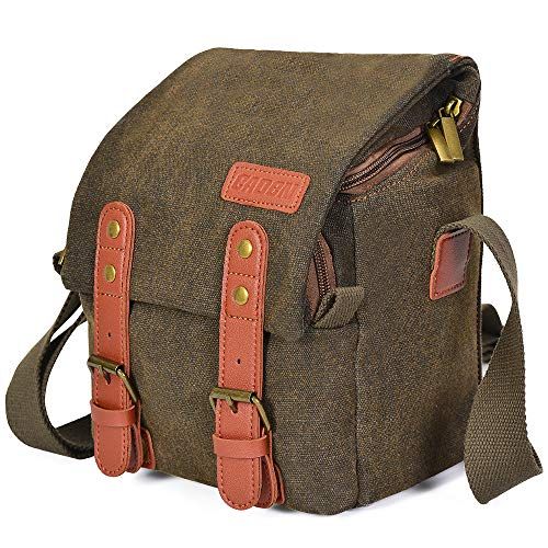  CADeN Compact Camera Bag Case Canvas Leather Trim Compatible for Nikon, Canon, Sony Mirrorless Camera and Lenses Waterproof, Camera Shoulder Messenger Bag