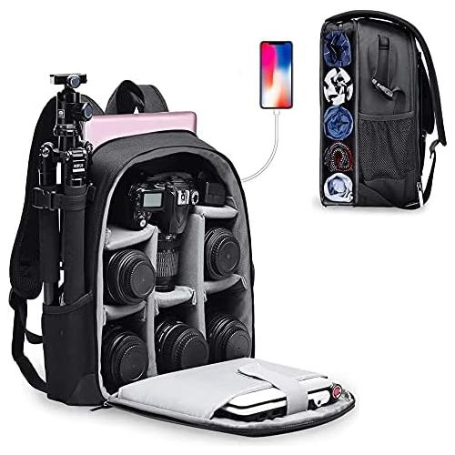  CADeN Camera Backpack Bag for DSLR/SLR Mirrorless Camera Waterproof with 15.6 inch Laptop Compartment, USB Charging Port, Tripod Holder, Rain Cover, Camera Case Compatible for Sony