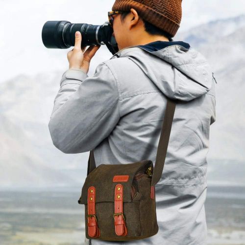  CADeN Compact Camera Bag Case Canvas Leather Trim Compatible for Nikon, Canon, Sony Mirrorless Camera and Lenses Waterproof, Camera Shoulder Messenger Bag