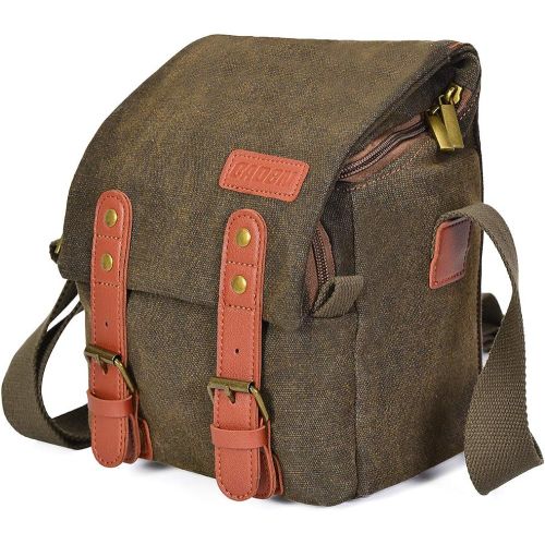  CADeN Compact Camera Bag Case Canvas Leather Trim Compatible for Nikon, Canon, Sony Mirrorless Camera and Lenses Waterproof, Camera Shoulder Messenger Bag