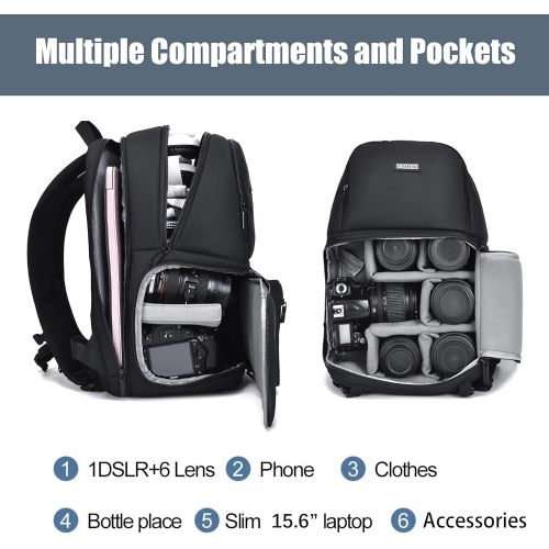  CADeN Camera Backpack Waterproof Camera Bag Large, Camera Case with 13 Inch Laptop Compartment Compatible for Sony Canon Nikon Camera and Lens Tripod Accessories