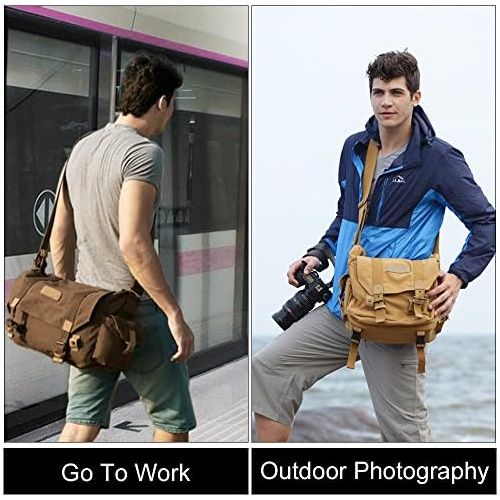  CADeN Camera Bag Case Canvas Compatible for Nikon, Canon, Sony DSLR/SLR Mirrorless Camera with Tripod Holder, Camera Shoulder Messenger Bag for?Men/Women Khaki