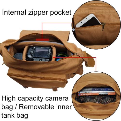  CADeN Camera Bag Case Canvas Compatible for Nikon, Canon, Sony DSLR/SLR Mirrorless Camera with Tripod Holder, Camera Shoulder Messenger Bag for?Men/Women Khaki