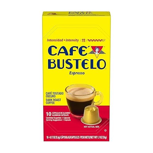 Cafe Bustelo Aluminum Espresso Capsules, Dark Roast Coffee, Nespresso OriginalLine Compatible, Intensity 11, 40 Count