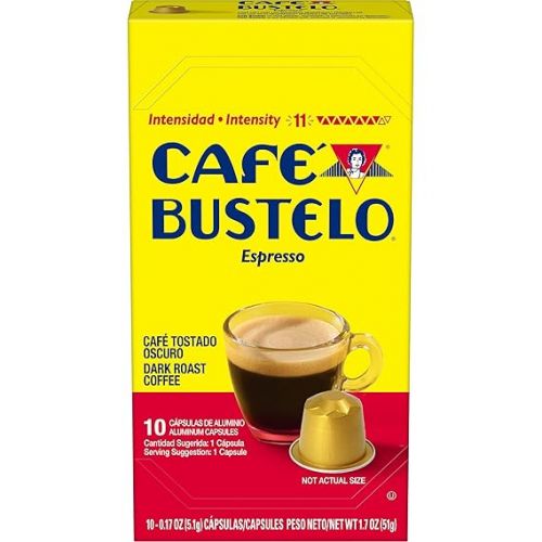  Cafe Bustelo Aluminum Espresso Capsules, Dark Roast Coffee, Nespresso OriginalLine Compatible, Intensity 11, 40 Count