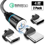[아마존 핫딜] Cafele Magnetic Charging Cable, CAFELE [2-Pack 4ft] 3 in 1 Magnet Phone Charger Nylon Braided USB 3.1A Fast Charging Cord with LED Light Compatible with Micro USB, Type C, iOS Devices - B
