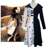 CAFELE Cruella deVil Cosplay Costume Black and White Synthetic Hair for Women Girls Halloween Christmas Carnival Party