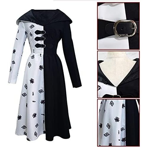  할로윈 용품CAFELE Cruella deVil Cosplay Costume Black and White Synthetic Hair for Women Girls Halloween Christmas Carnival Party