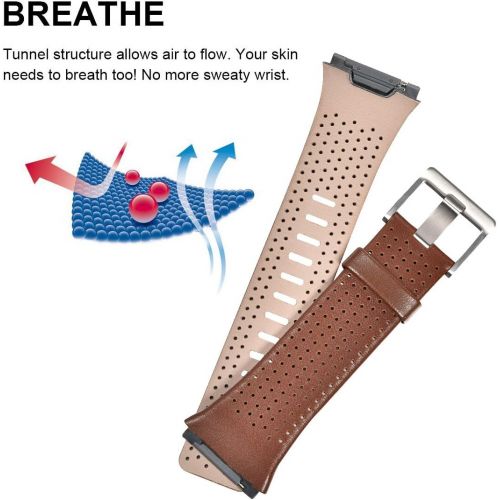  [아마존베스트]CAGOS Compatible Fitbit Ionic Bands Perforated Leather Accessory Band Strap Replacement Wristband for Fitbit Ionic Women Men (Large, Dark Brown)