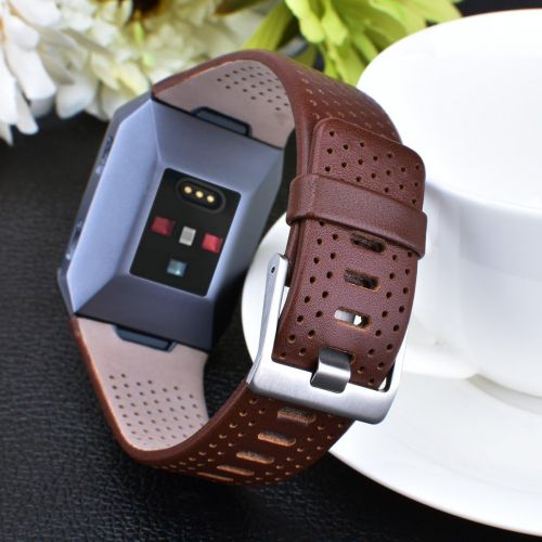  [아마존베스트]CAGOS Compatible Fitbit Ionic Bands Perforated Leather Accessory Band Strap Replacement Wristband for Fitbit Ionic Women Men (Large, Dark Brown)