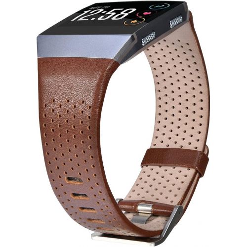  [아마존베스트]CAGOS Compatible Fitbit Ionic Bands Perforated Leather Accessory Band Strap Replacement Wristband for Fitbit Ionic Women Men (Large, Dark Brown)