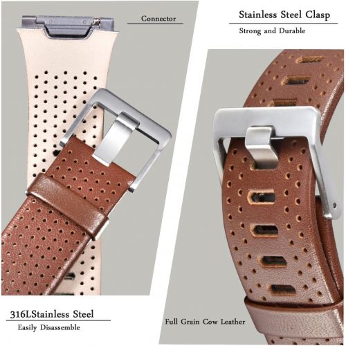  [아마존베스트]CAGOS Compatible Fitbit Ionic Bands Perforated Leather Accessory Band Strap Replacement Wristband for Fitbit Ionic Women Men (Large, Dark Brown)