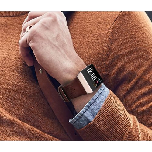  [아마존베스트]CAGOS Compatible Fitbit Ionic Bands Perforated Leather Accessory Band Strap Replacement Wristband for Fitbit Ionic Women Men (Large, Dark Brown)