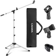 CAHAYA Microphone Stand Tripod Boom Arm Floor Mic Stand with Carrying Bag and 2 Mic Clips for Singing Performance Wedding Stage and Mic Mount White
