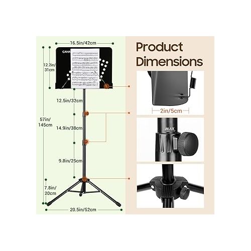  CAHAYA Portable Sheet Music Stand: 3 in 1 Dual-use Sheet Music Stand & Desktop Book Stand Adjustable 31.4-55.9 in with Book Stand Support, Carrying Bag