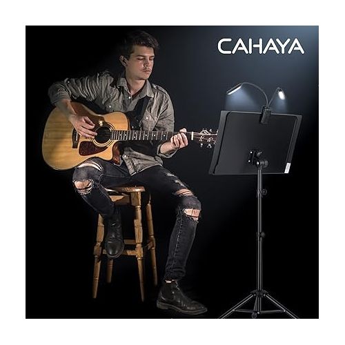 CAHAYA 6 IN 1 Sheet Music Stand with Stand Light Desktop Book Stand with Carrying Bag, Sheet Music Folder & Clip Metal Portable Solid Back for Guitar, Ukulele, Violin Players