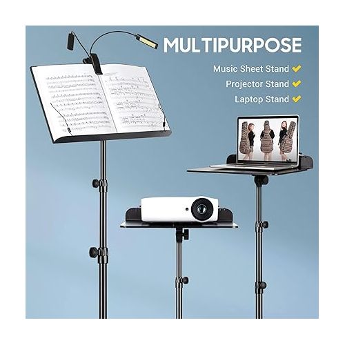  CAHAYA 6 IN 1 Sheet Music Stand with Stand Light Desktop Book Stand with Carrying Bag, Sheet Music Folder & Clip Metal Portable Solid Back for Guitar, Ukulele, Violin Players