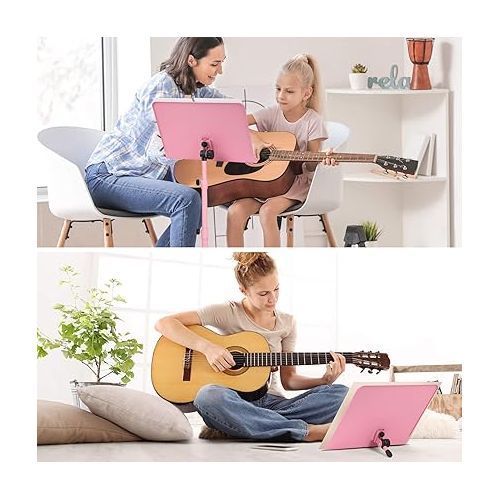 CAHAYA Sheet Music Stand & Tabletop Music Stand Solid Back with Carrying Bag for Books Notes Laptop Tablet Pink CY0194