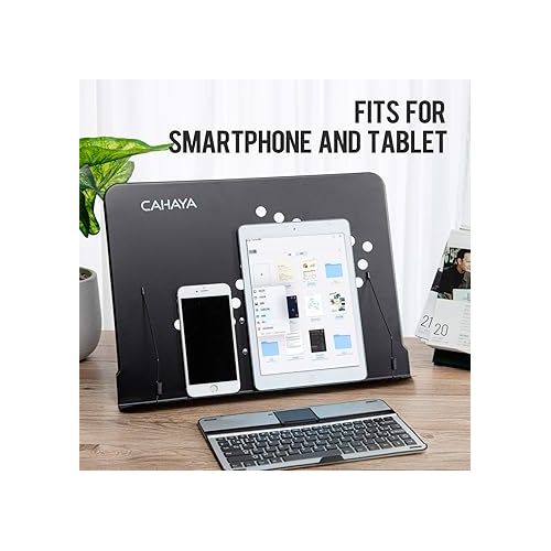  CAHAYA Desktop Sheet Music Stand Metal Angle Adjustable Tabletop Book Reading Cookbook Tablet Holder Stand Tray and Page Paper Clip CY0214