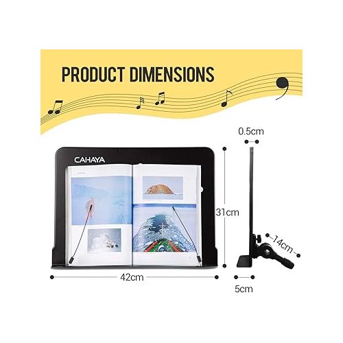  CAHAYA Desktop Sheet Music Stand Metal Angle Adjustable Tabletop Book Reading Cookbook Tablet Holder Stand Tray and Page Paper Clip CY0214